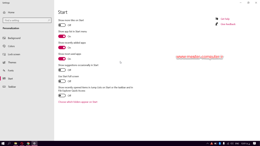 آموزش شخصی سازی کردن منوی استارت در ویندوز 10