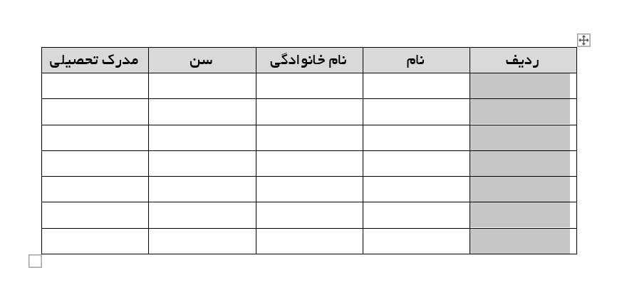 ایجاد شماره ردیف اتوماتیک در جدول ورد