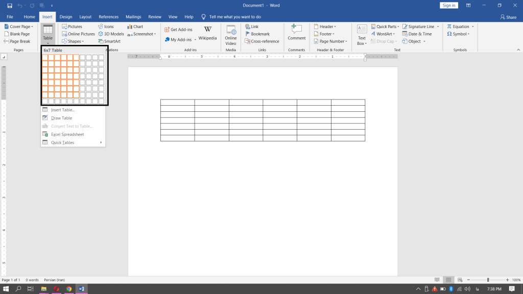 ترسیم جدول در ورد